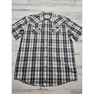 Cody James Mens Western Plaid Short Sleeve Pearl Snap Shirt Black White Small